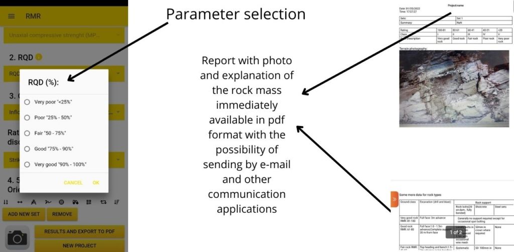 Rock Mass Rating calculation (RMR)