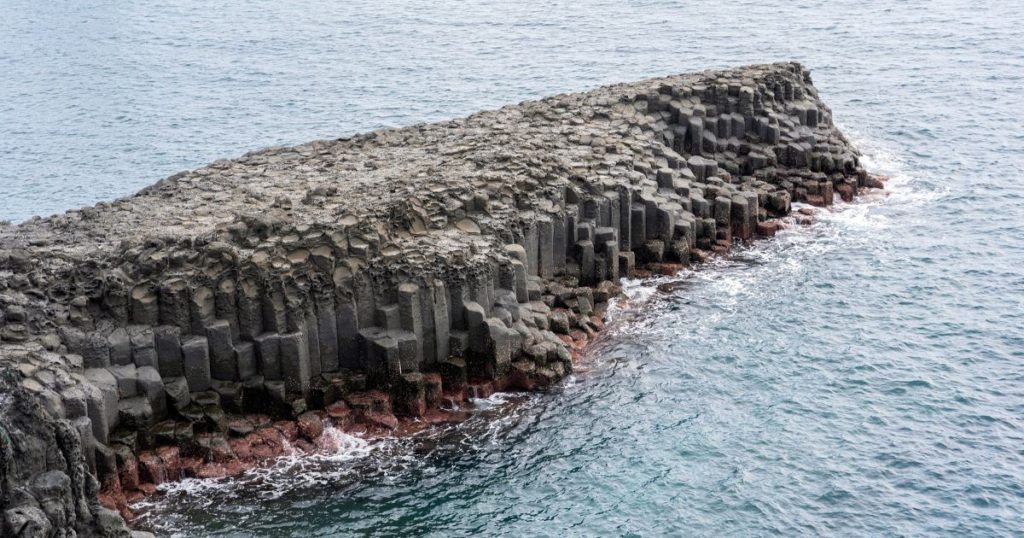 Columnar jointing in basalt, JunMun in Jeju Island, South Korea